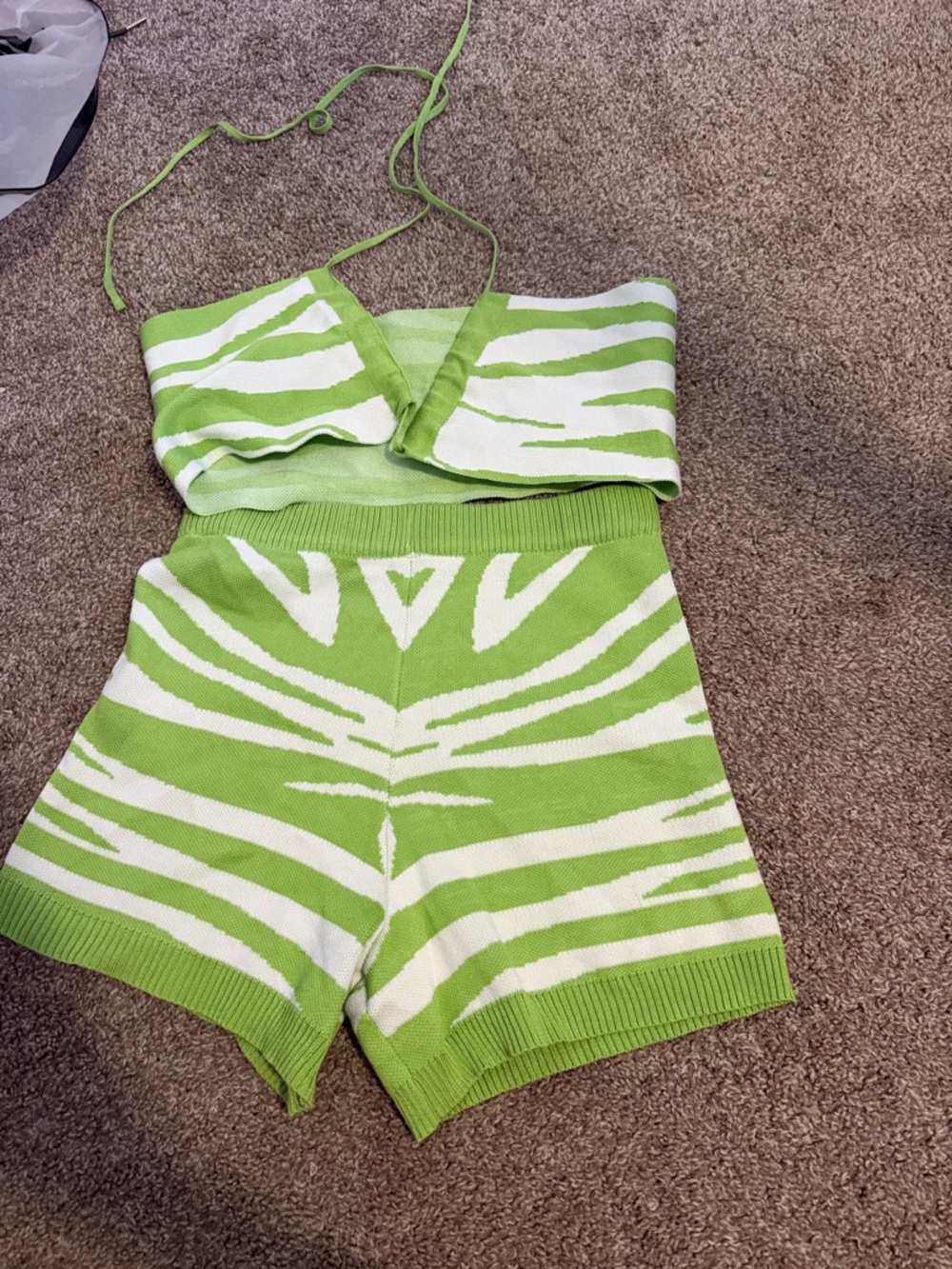 Green & White Zebra Knit One-Piece Romper - Kids